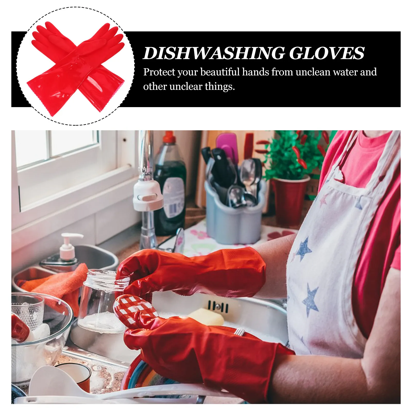 

2Pairs 37Cm Red Heavy Duty Cleaning Gloves Anti-Slip Reusable Kitchen Washing Gloves for Dishwashing Pet Care Laundry Garden