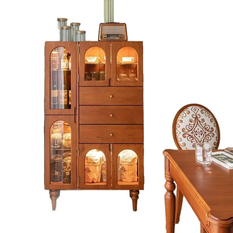 

North American retro solid wood display cabinet French bookcase living room side cabinet