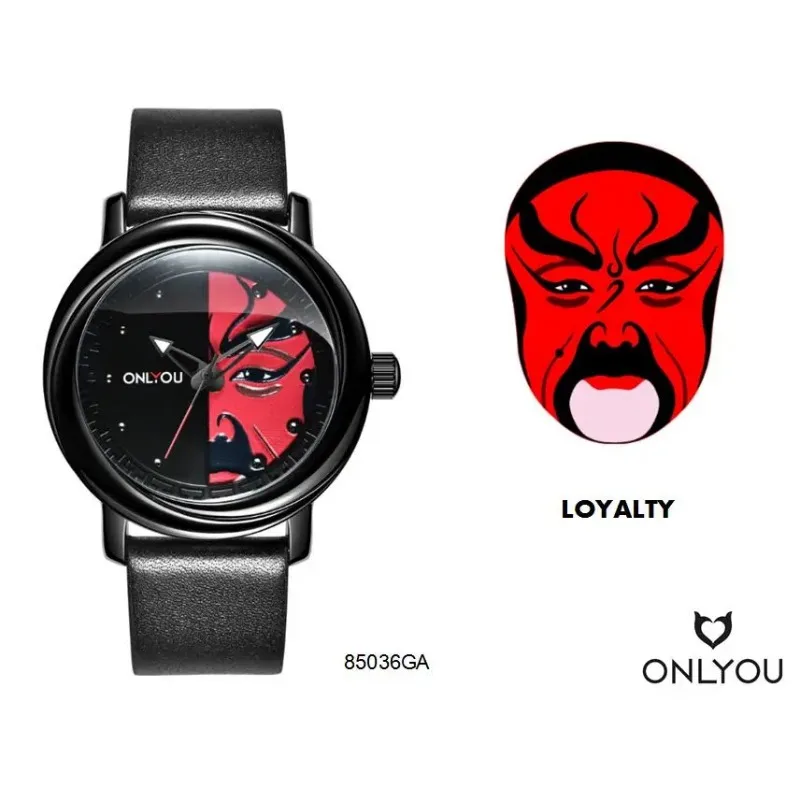 New ONLYOU Chinese Culture Peking Opera Mask Wristwatch,Casual Fashion Student Quartz Watch,Trendy Waterproof Casual Men's Watch