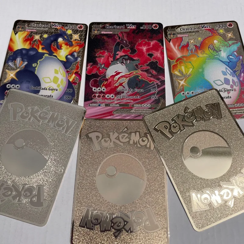 Spanische Pokemon-Metallkarten Charizard Pikachu Vmax Vstar Rayquaza GX Anime Goldene Pokemon-Sammelkarten – Detail 9