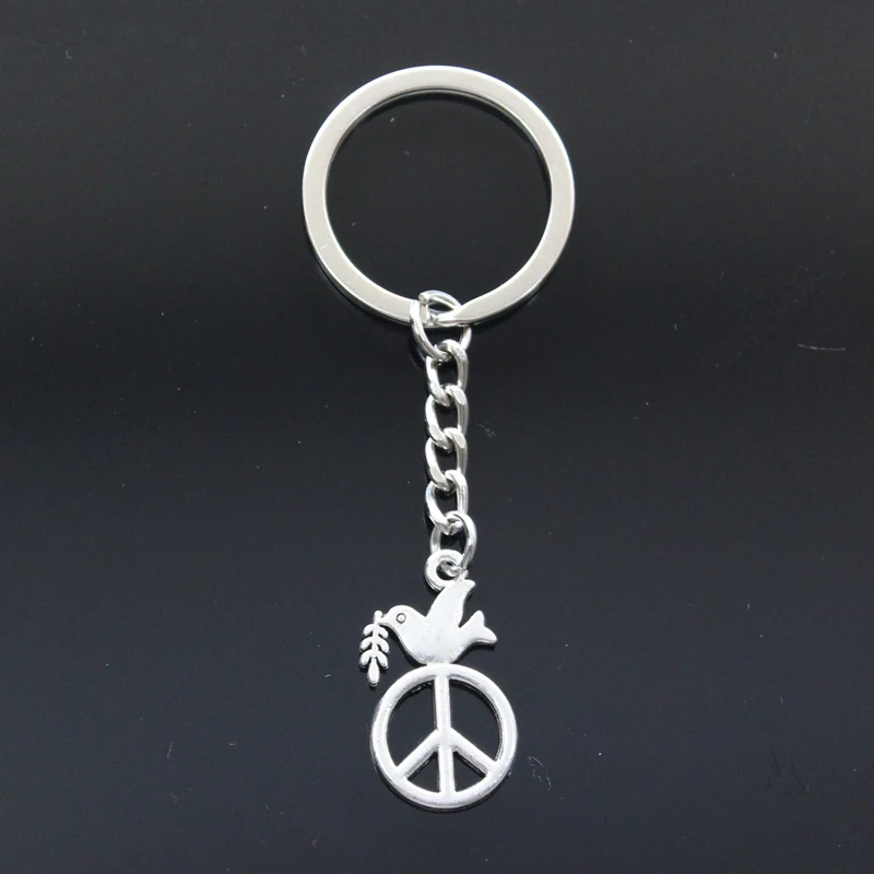 Fashion Keychain 28x16mm Peace Dove With Olive Silver Color Pendants DIY Men Jewelry Car Key Chain Ring Holder Souvenir For Gift