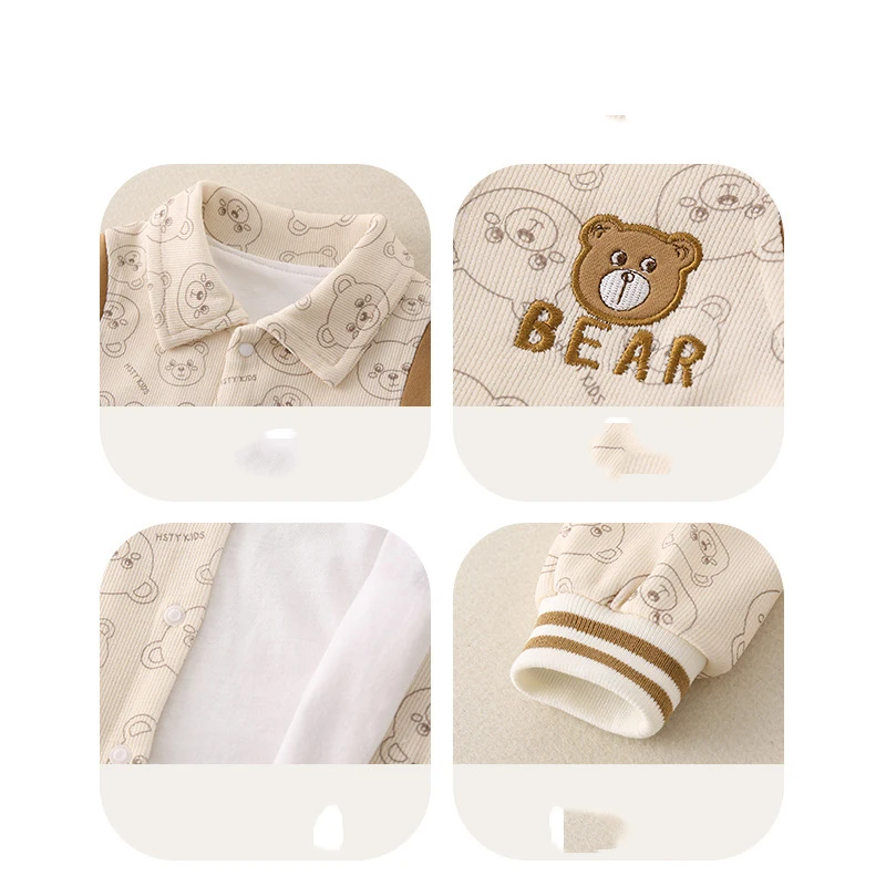 UNITIM طفل الفتيات السروال القصير الخريف الشتاء الدب المطبوعة الوليد الصبي داخلية رفض طوق الاطفال طفل الفتيان حللا وزرة #3