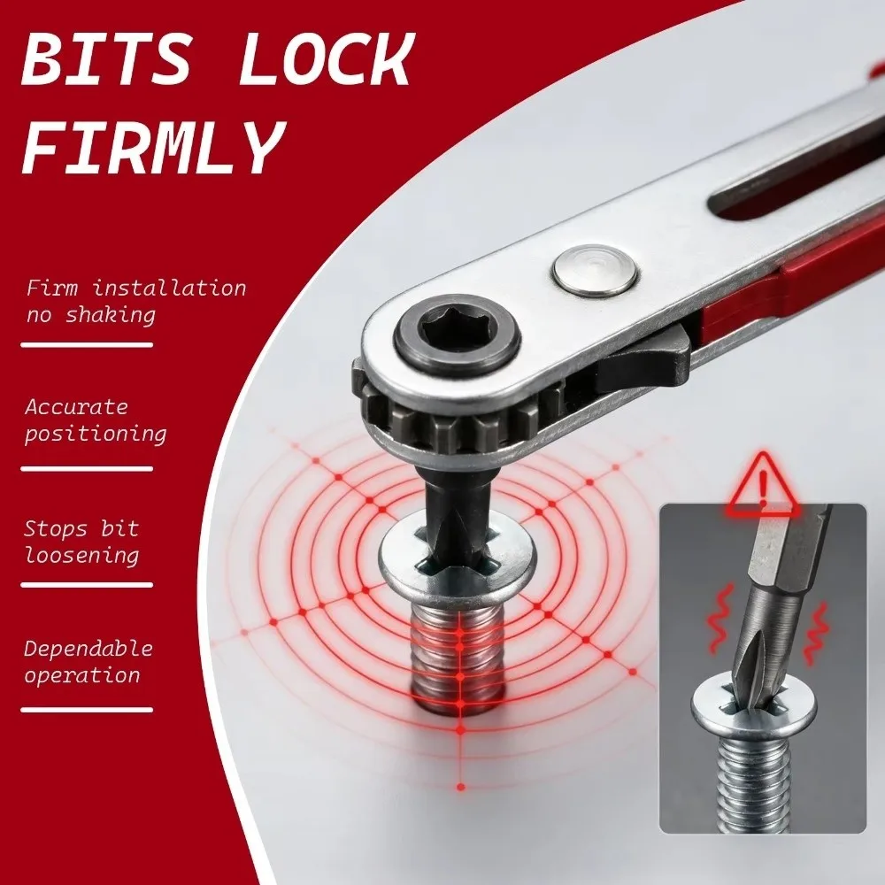 90 Degree Right Angle Screwdriver Low Profile Offset Alloy Ratcheting Screwdriver with 2 Bit 1/4