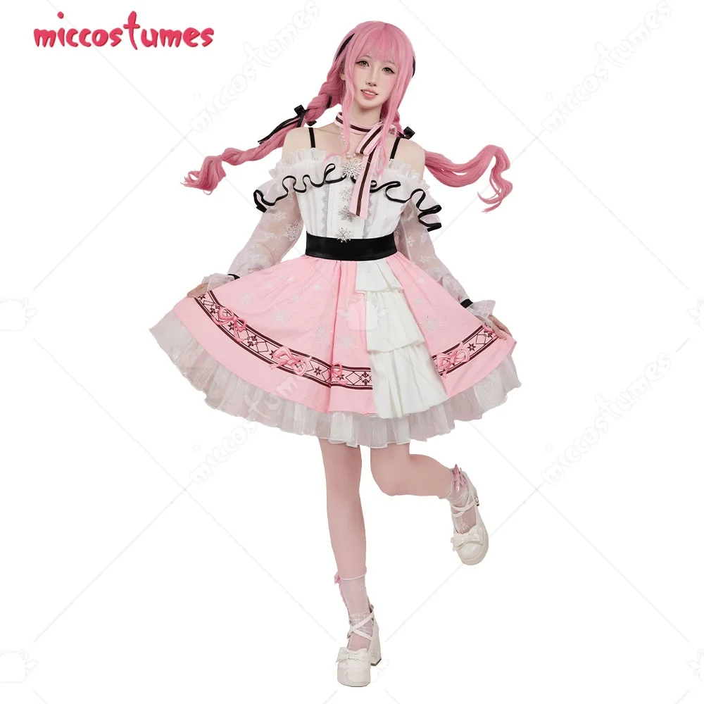 

In Stock Miccostumes Women Nikki Cosplay Costume Pink White Dress with Belt Socks Halloween Cosplay Costume