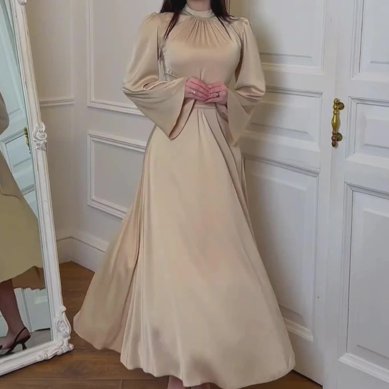 

Осень 2024, новое однотонное атласное платье макси, элегантное женское платье, женская одежда