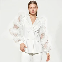 2024 New Fashion Splicing Suit Blazer for Women Mesh Ruffle Edge Long Sleeve Suit Jacket Women's Stylish Outfit