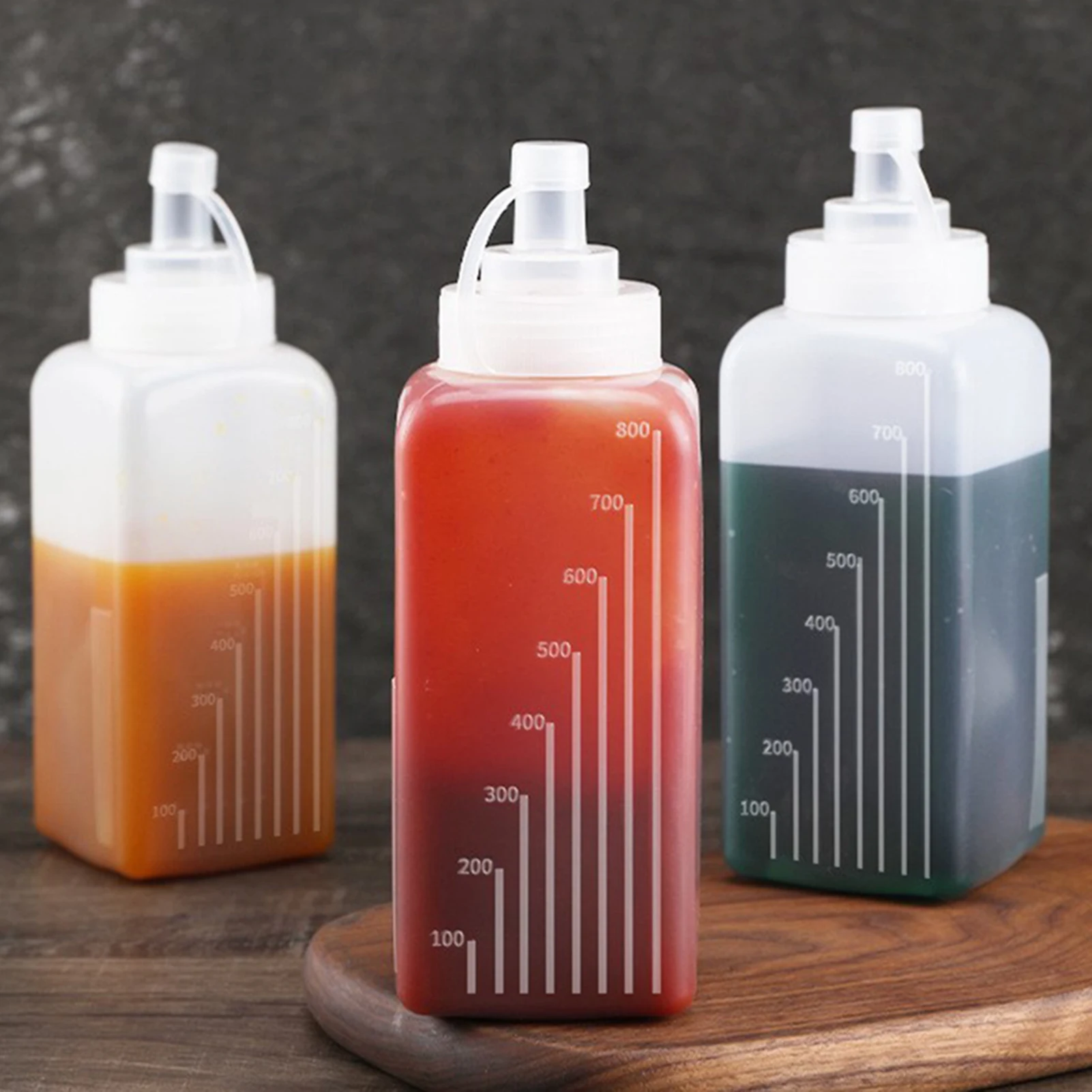 800/1000ml Squeeze Oil Bottle Plastic Seasoning Dispenser for Soy Sauce Salad Dressing Fast Cooking Commercial Kitchen Use