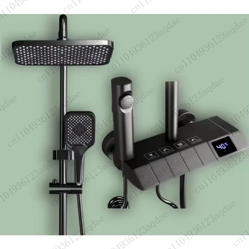 

Настенный черный смеситель для душа Смеситель для ванной и душа с массажным дождем, дисплеем температуры, цифровой душевой системы