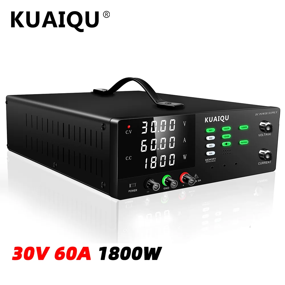 KUAIQU R-SPS3060S 1800W DC Power Supply 0-30V/60A 4-Digit Display OCP/OVP 4 Memory Groups USB/RS232 Encoder Knob for Industrial