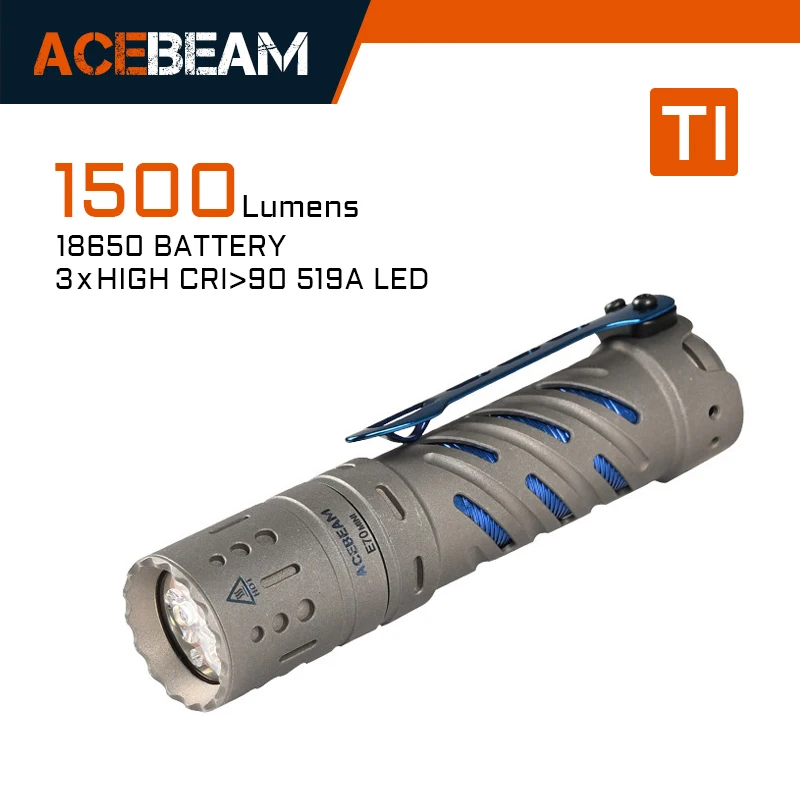 ACEBEAM-Mini lampe de poche E70, 2000 lumens élevés, 519A, LED CRI élevé avec faisceau souple et uniforme, petites lampes de poche