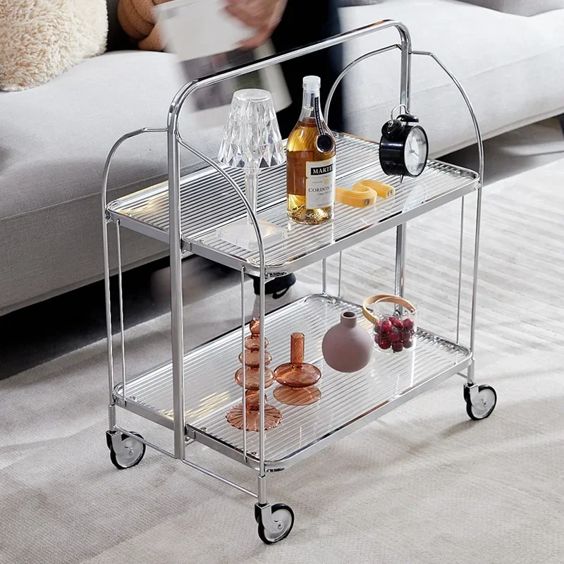 

Medieval foldable trolley living room mobile sofa shelf glass small side few light luxury Internet celebrity ins dining car.