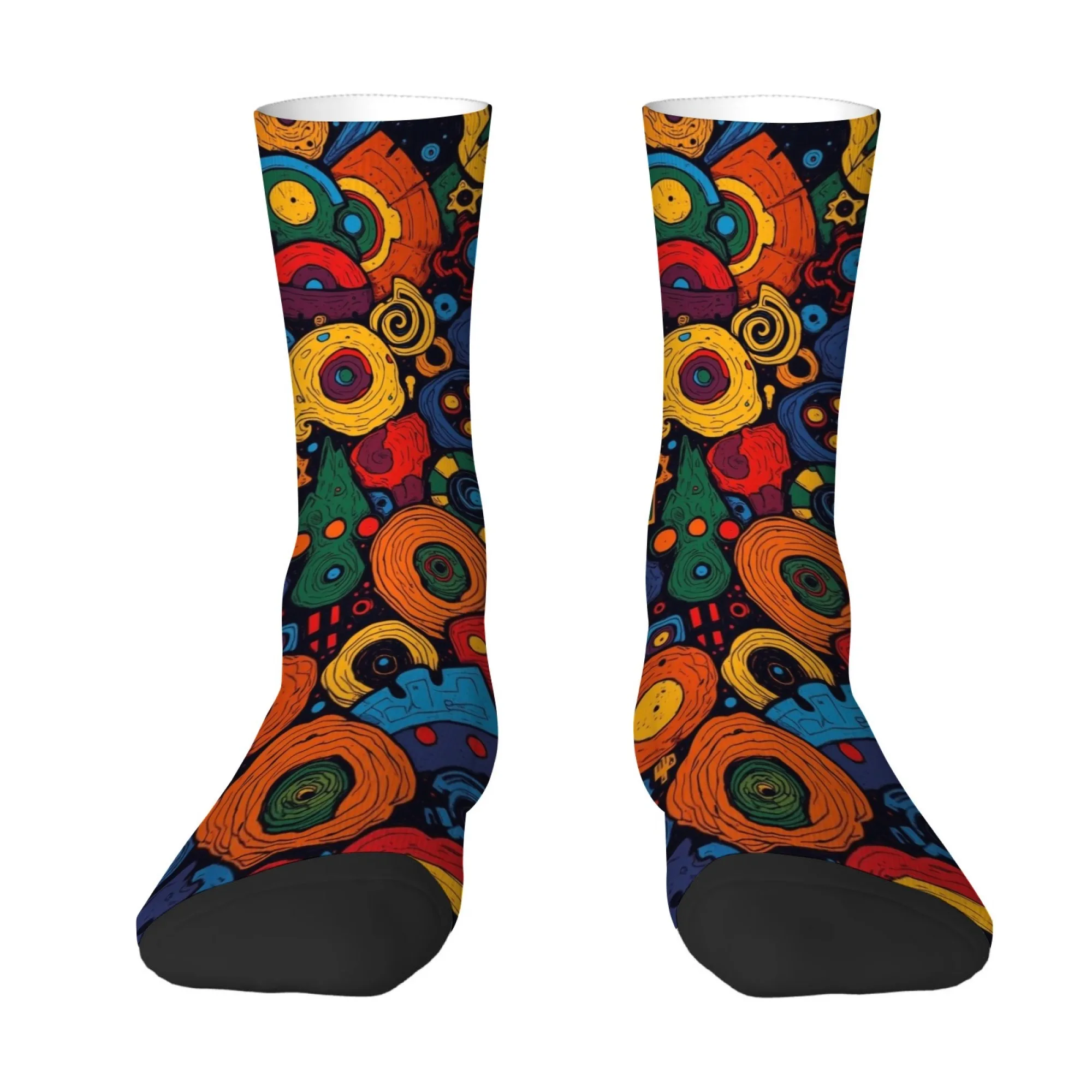 Psychedelic Art Socks Abstract Pop Style Vortex Print Men's Mid-calf Socks Black Unique Street Style Rebellious Outfit Socks