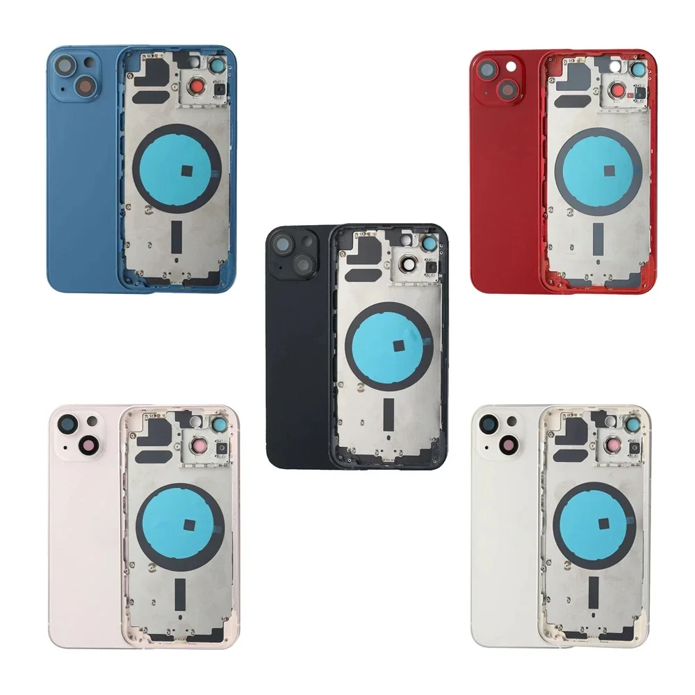 10pcs Back Housing For iPhone Battery Cover 12 -13-14-15 Pro Max Plus Mini +Middle Frame Chassis+with Side Buttons+SIM Tray