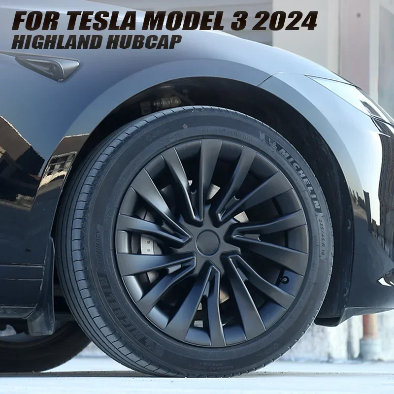 4PCS HubCap Car for Tesla Model 3 Highland 2024 Replacement 18 Inch Wheel Cap Automobile Full Rim Cover Accessories Wheel Cover