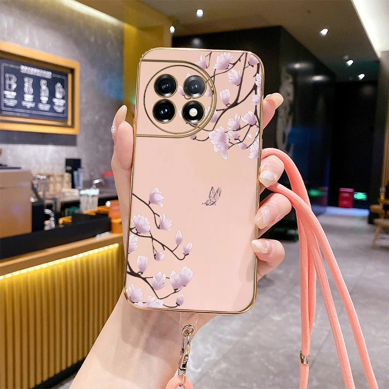 11R Pink plum Luxury Plating Phone Case For Oneplus 11R 11 12 11Pro 9R 9RT 9 10Pro 10T 8T 9Pro 10R Ace Pro 3 2V 3V 2 2Pro Cover