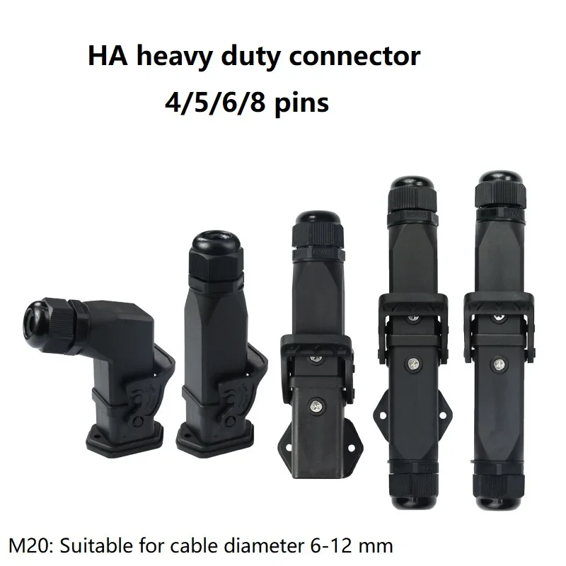Heavy duty connector HDC-HA 4 (3+1)/ 5(4+1)/6(5+1)/8(7+1) core aviation  electrical cabinet plug socket M20 (plastic case)