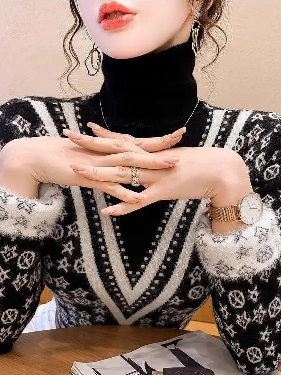 

Thiened One-Piece Fce High Collar Warm Sweater Women's Inner Wear Autumn Winter Faion 2024 New ular Slimming Base S...