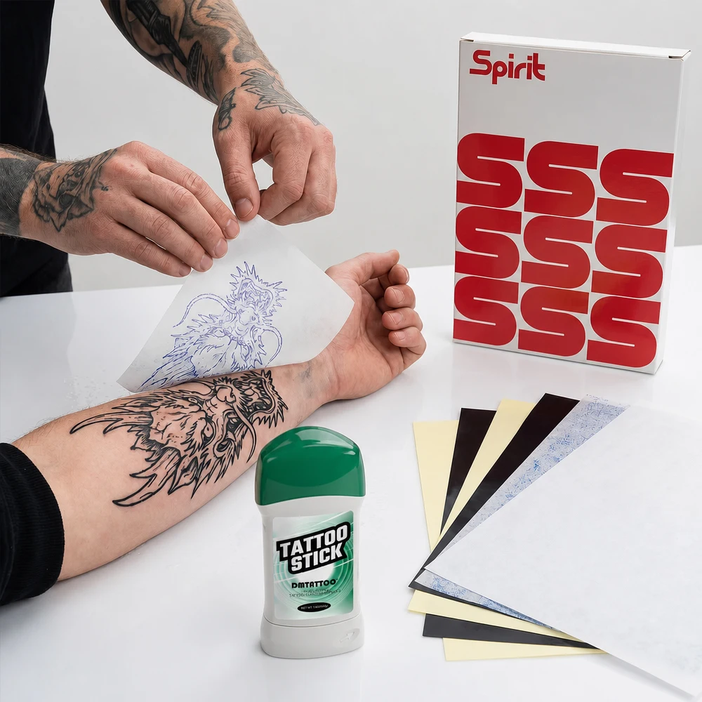 DM 100Pcs Spirit Tattoo Transfer Paper And Tattoo Transfer Cream Gel Copier Stencil Paper for Tattoo Transfer Machine Accessorie