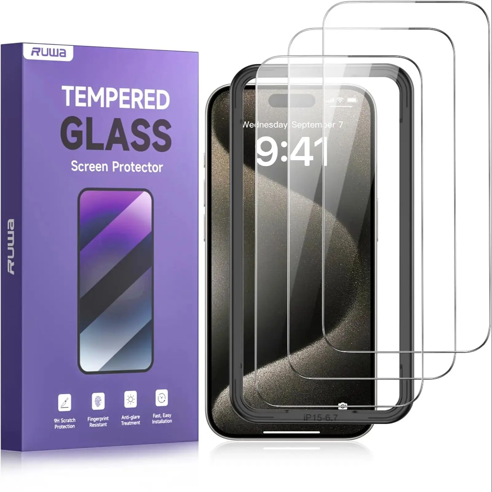 

Ruwa Screen Protector for iPhone 17 16 15 14 13 12 Pro Max Plus Tempered Glass Film, Ultra HD, 9H Hardness, Scratch Resistant