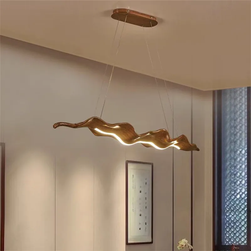 Curva japonesa folha luzes pingente led resina lâmpada de suspensão casa chá quarto escritório lâmpada regulável design criativo lâmpada jantar