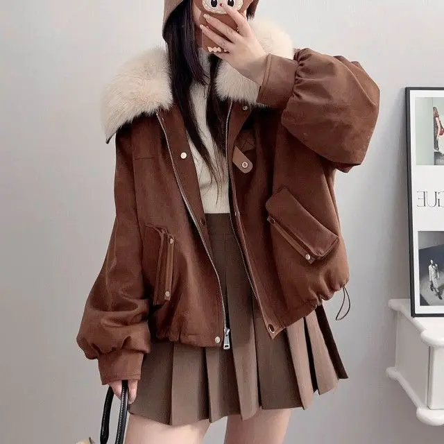 2025 Winter New Women's Fake Fur Jacket Loose Workwear Parker Jacket
