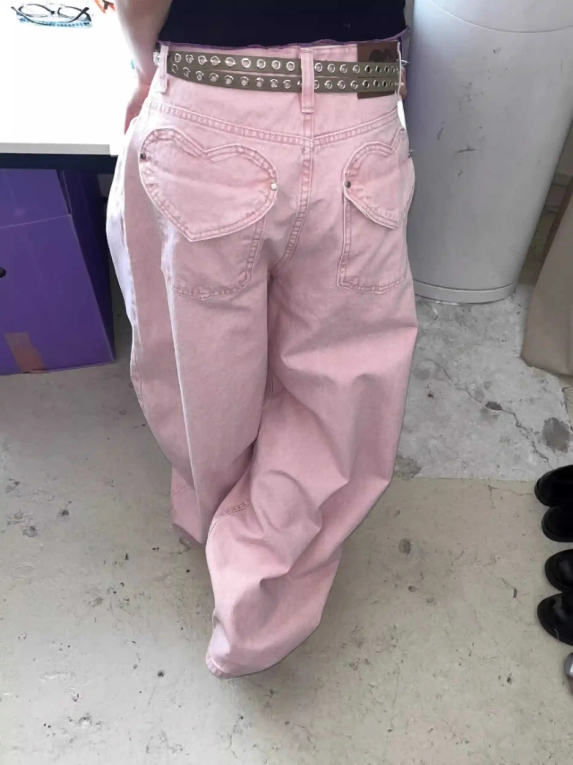 

Women's Pink Gothic Flare Pants Harajuku Streetwear Aesthetic High Waist bow Sweatpants Jogger Y2k 2000s Vintage Trousers