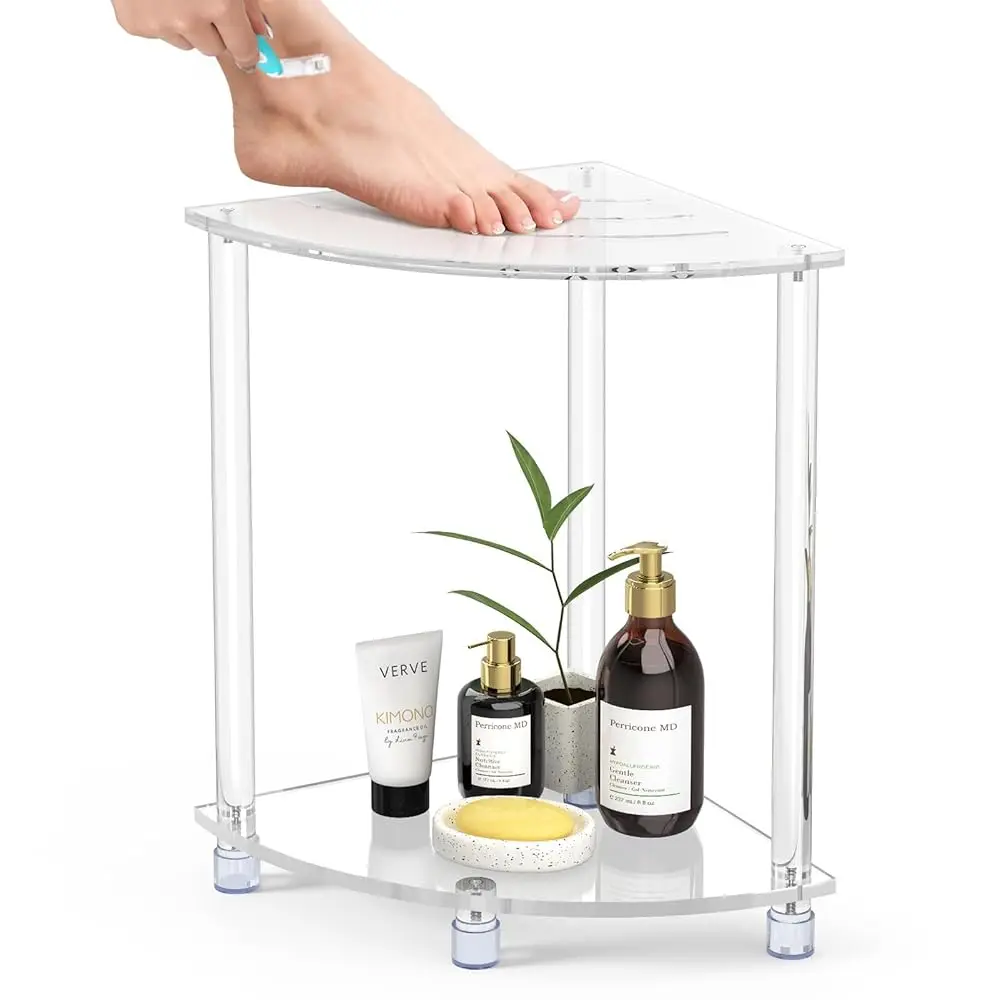 

Corner Shower Stool, Clear Acrylic Shower Bench For Shaving Legs, Bath Seating, Towel Storage, Waterproof Heavy Duty Non-Slip