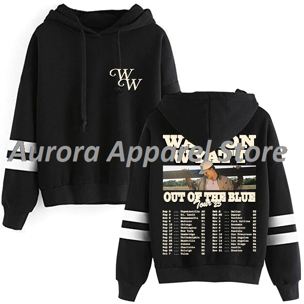 سترة Waylon Wyatt Out Of The Blue Tour ذات قلنسوة بدون جيوب وقضبان متوازية وأكمام ملابس الشارع