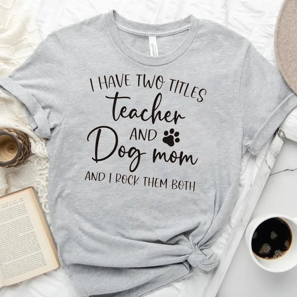 المرأة س الرقبة القطن تي شيرت ، المعلم والكلب أمي قميص ، قمم سيدة ، ملابس كاواي ، المطبوعة ، الصيف ، Y2K