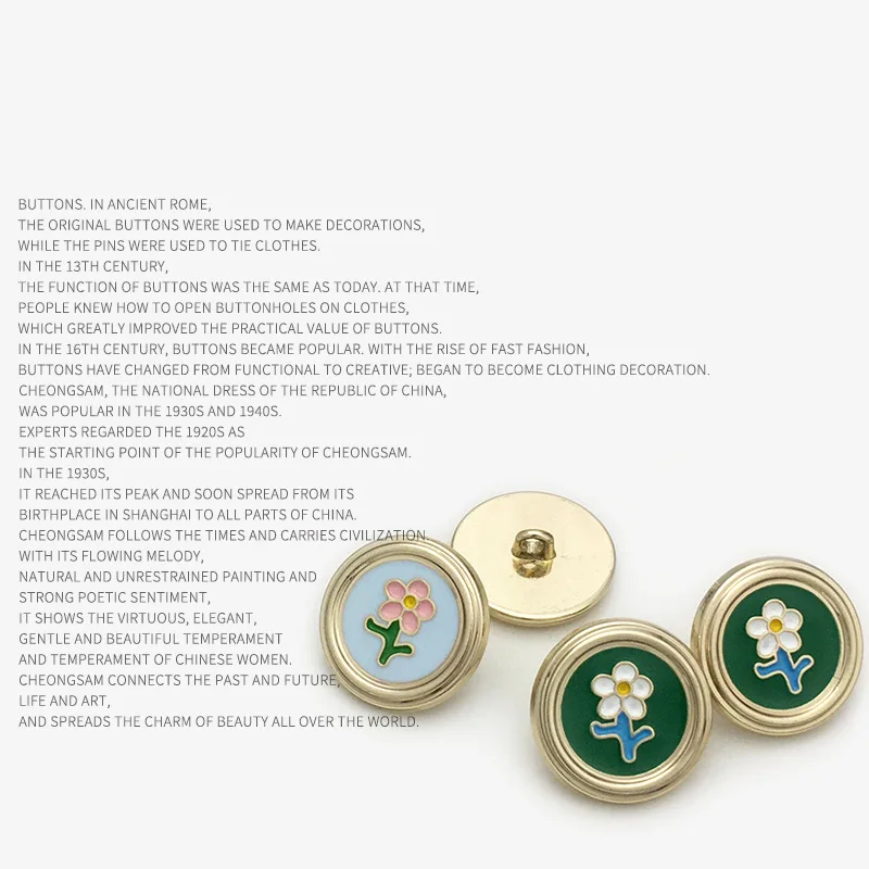 10PCS Light blue floral round metal buttons Denim jacket Suit decorative buttons Wool coat Trench coat Knitwear decorative butto