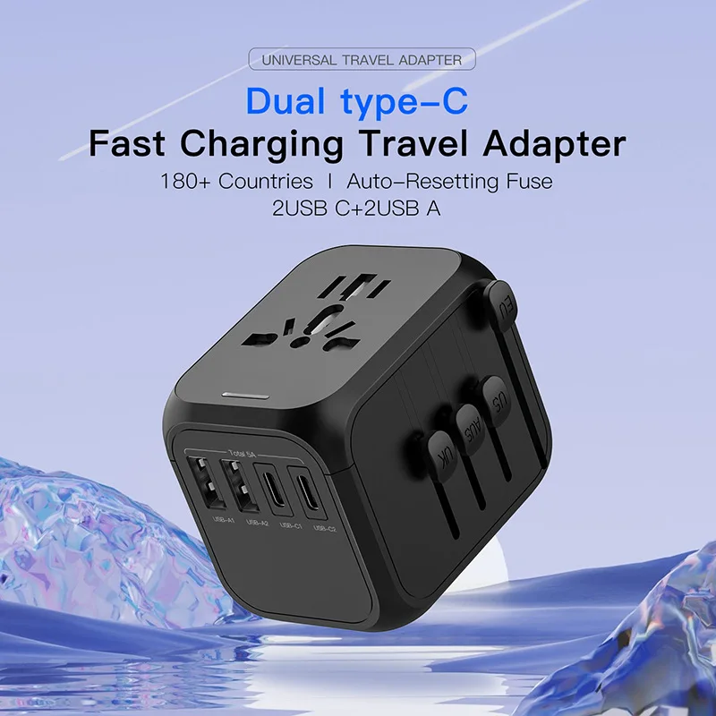 Imagem -03 - Adaptador de Viagem Internacional com Usb e Interface tipo c Adaptadores de Energia para Carregamento Rápido ue Reino Unido Eua Austrália