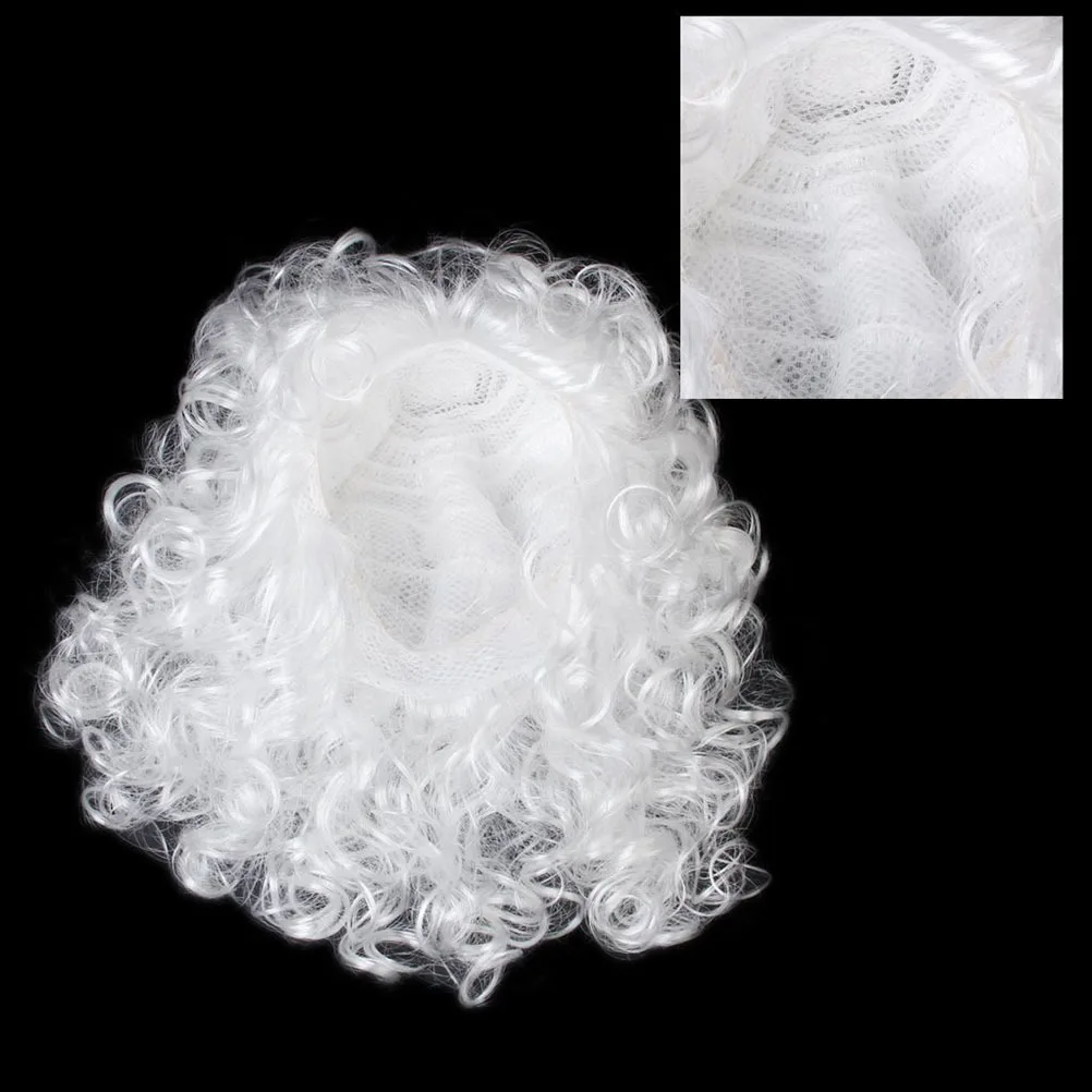 

Santa Claus Beard and Curly Set White Synthetic Fiber Natural Look Snug Fit Ideal for Christmas Cosplay Santa