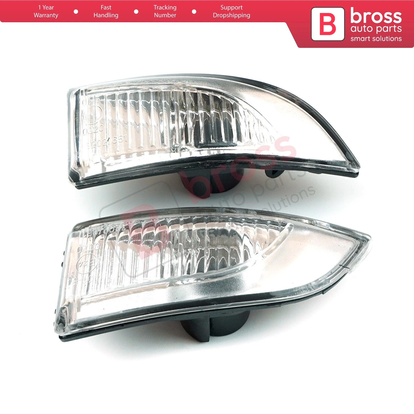 Bross BSP602 2 Pieces Side Wing Mirror Indicator Lamp Lens Left and Right 261656470R, 261609550R for Megane MK3 Fluence Latitude