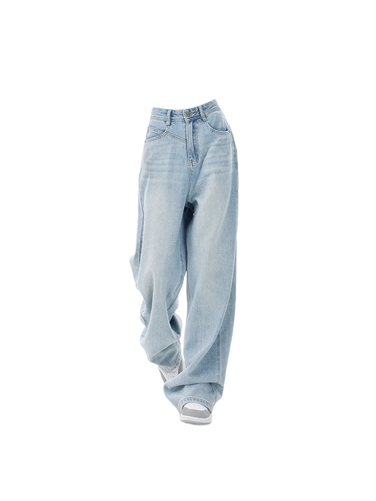 Imagem -02 - Calça Jeans Feminina Azul Clara e Larga de Cintura Alta Calça Jeans Coreana Calça de Cowboy de Perna Larga Streetwear Vintage Harajuku Reto Anos 90 Y2k