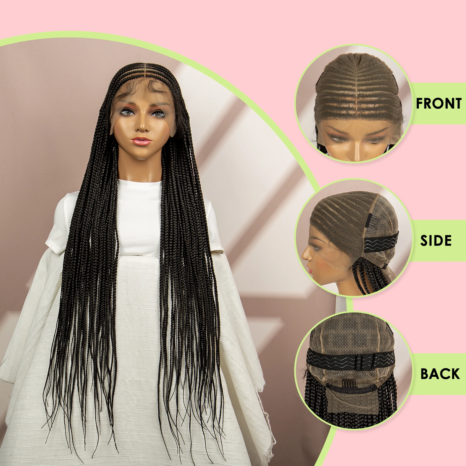 Stylish Synthetic Braided Wigs 36 Inches Full Lace Braided Wig with Baby Hair for Black Women Knotless Briads Wigs