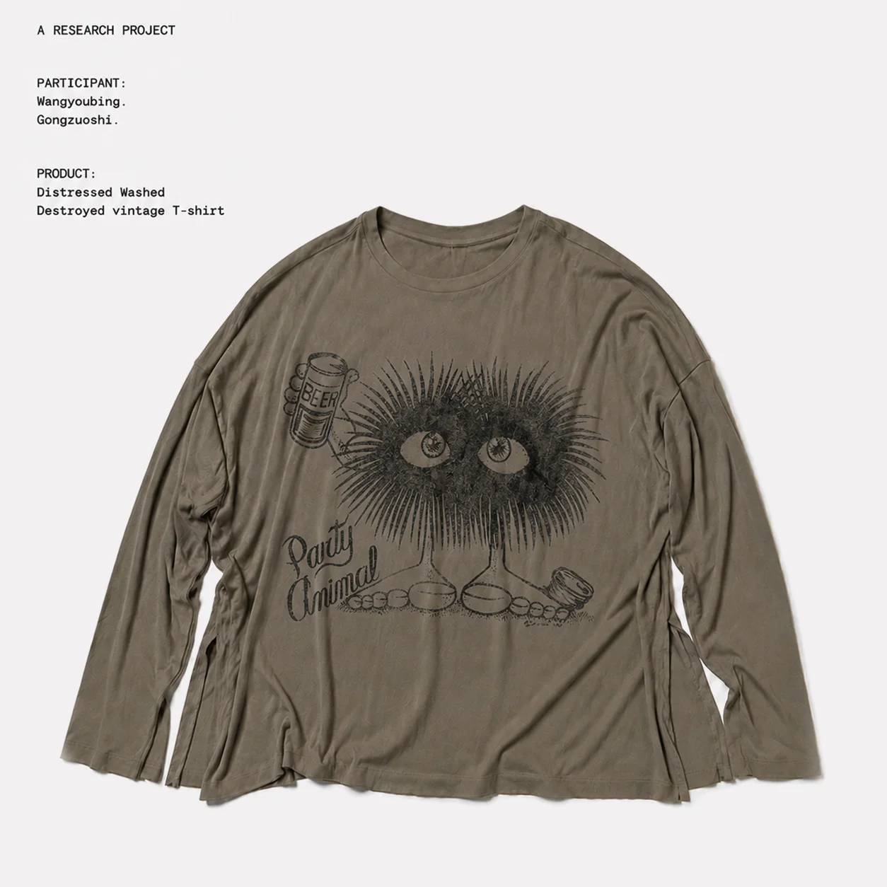 Dark Millennium Cartoon Monster Handwritten English Washed Long Sleeve T-Shirt Unisex Loose Fit Cotton Summer Fashion