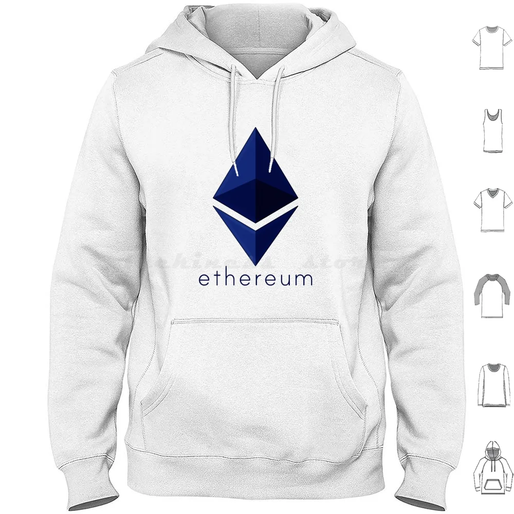 Sweat à capuche bleu Ethereum en coton à manches longues Ethereum Etherium Bitcoin Currency Crypto Cryptocurrency Blockchain Noir