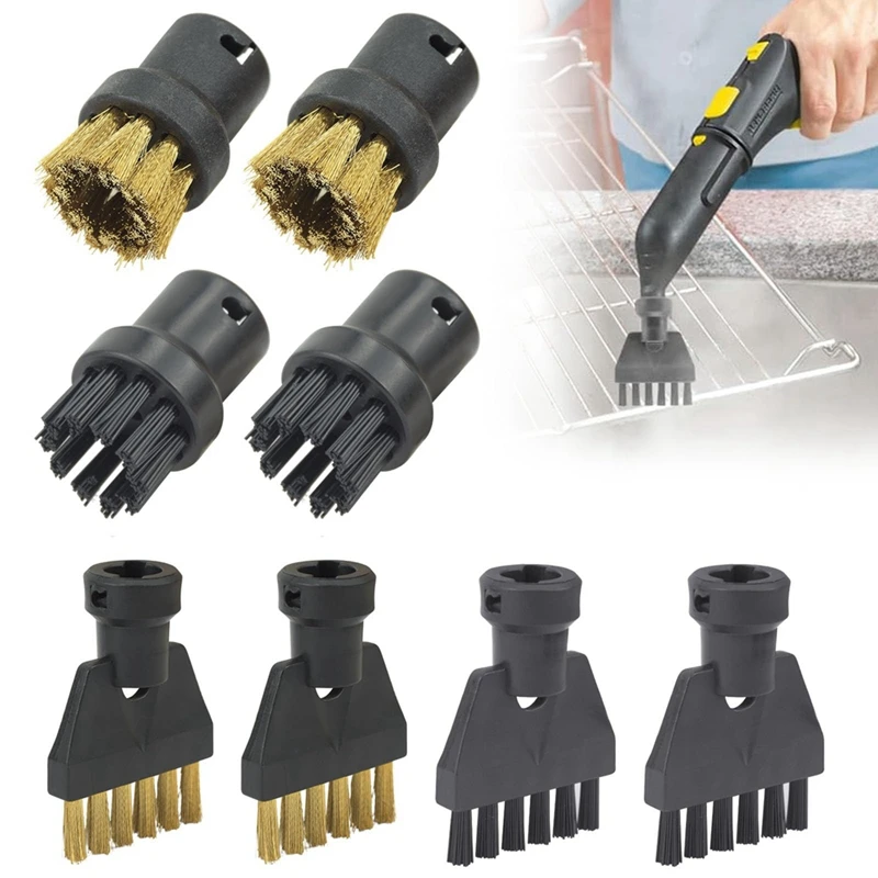 8 pezzi di accessori per la pulizia a vapore per Karcher SC1 SC2 SC4 SC5, Set di accessori per spazzole, Set di spazzole rotonde testine piatte