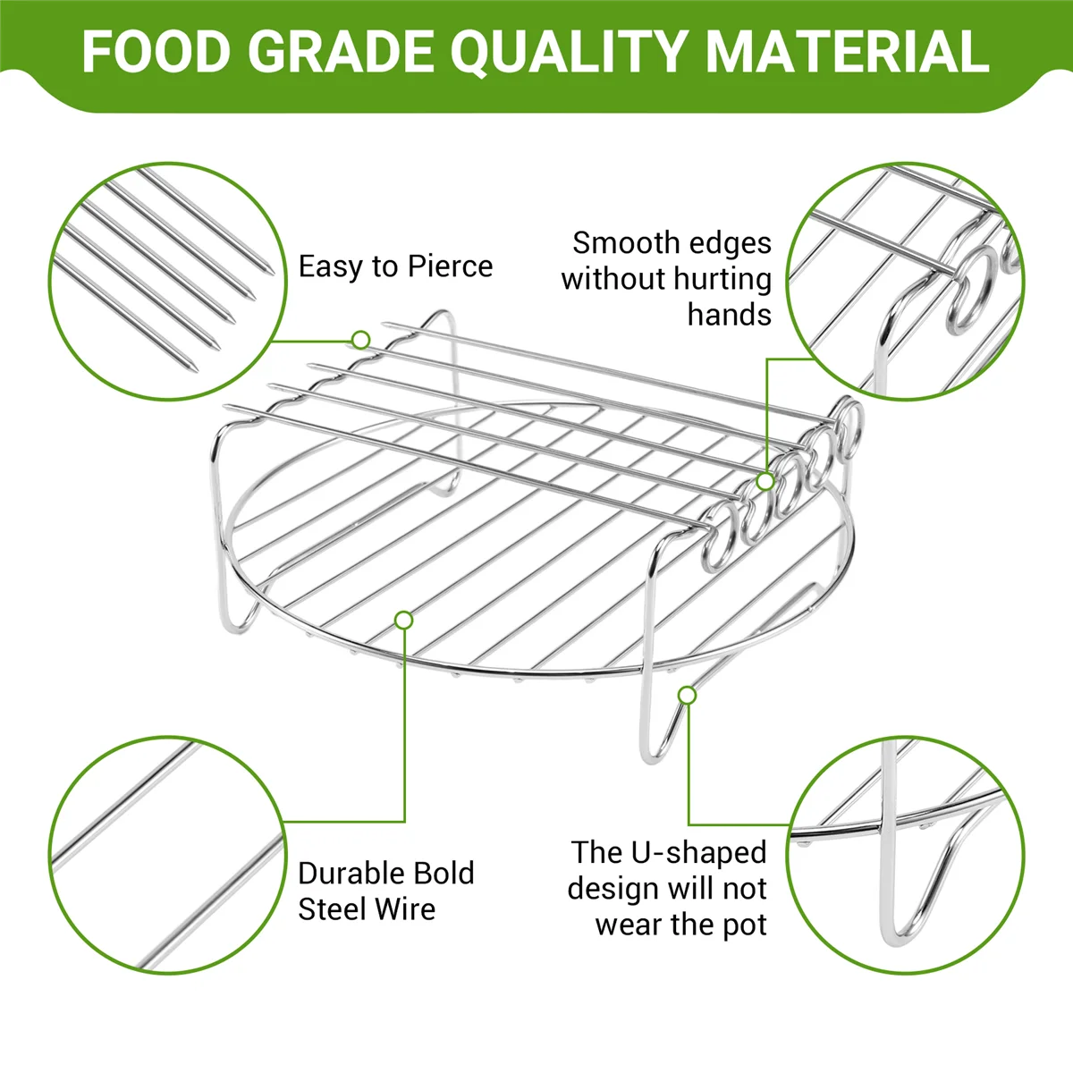 꼬치가 있는 다목적 더블 레이어 랙 세트, 에어 프라이어 액세서리, XL 파워 에어프라이어용, 핫 세일, 2 개