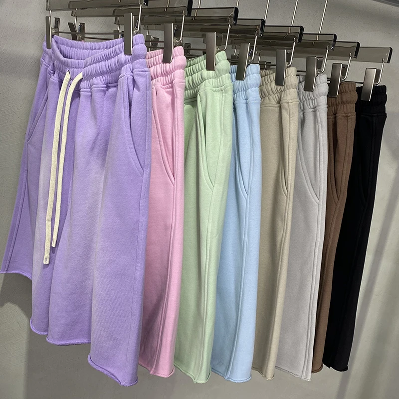 American High Street Summer Kanye Spray Dyeing Light Washed Loose Casual Shorts for Men And Women Youthful Vitality Straight ...