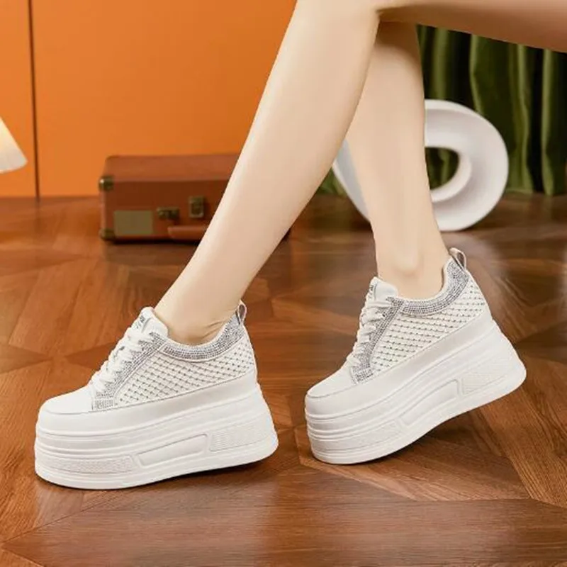 Luxury 9CM Air Mesh Synthetic Platform Wedge Casual New Autumn Chunky Sneaker Bling Leather Comfy High Brand Spring Summer Shoes view 5