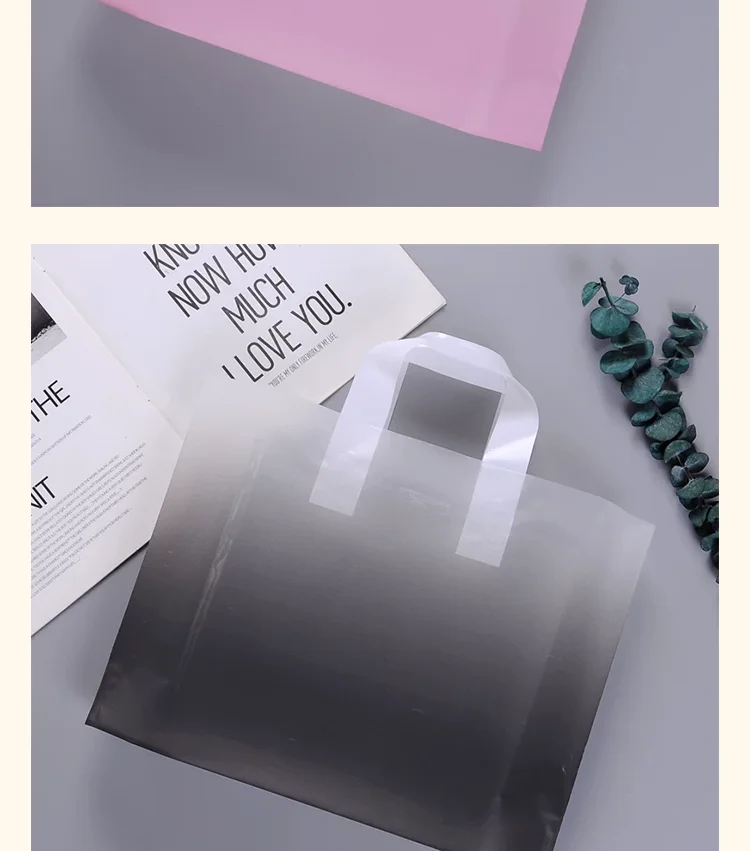 50 Stück Matte Farbverlauf-Handtaschen aus halbtransparentem Kunststoff für Damen, Verpackungsbeutel, Einkaufstasche, Geschenktasche, unterstützt individuelles Logo – Detail 6