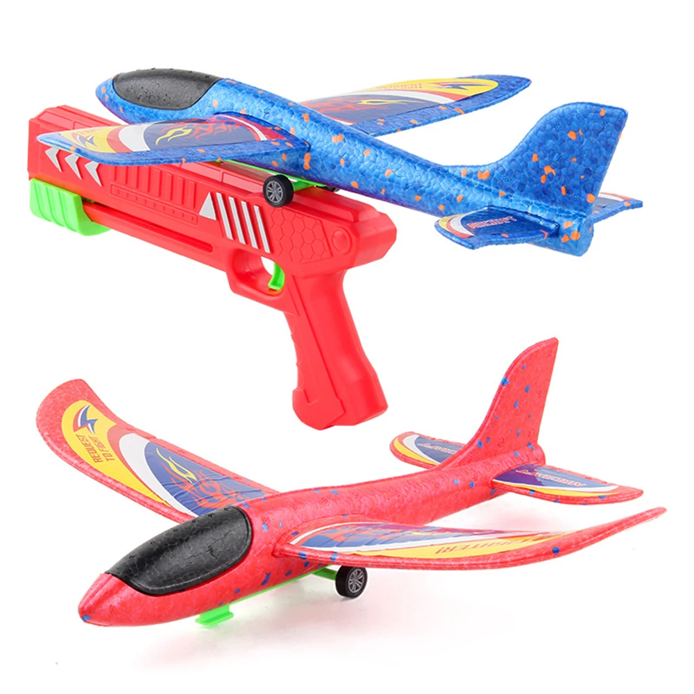 Kids Toys Foam Plane 10M Launcher Catapult Airplane Gun Toy Children Outdoor Game Bubble Model Shooting Fly Roundabout Toys