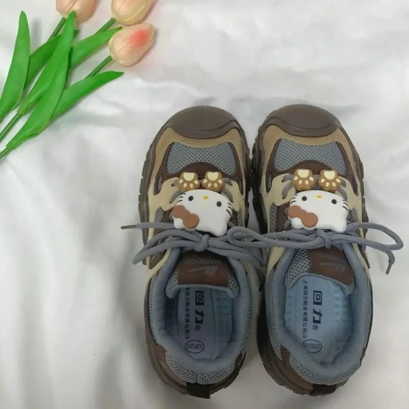 جديد أنيمي سانريو مرحبا كيتي النساء أحذية رياضية الكرتون لطيف طالبة عادية سميكة القاع حذاء قماش شبكة الأحذية هدية #5