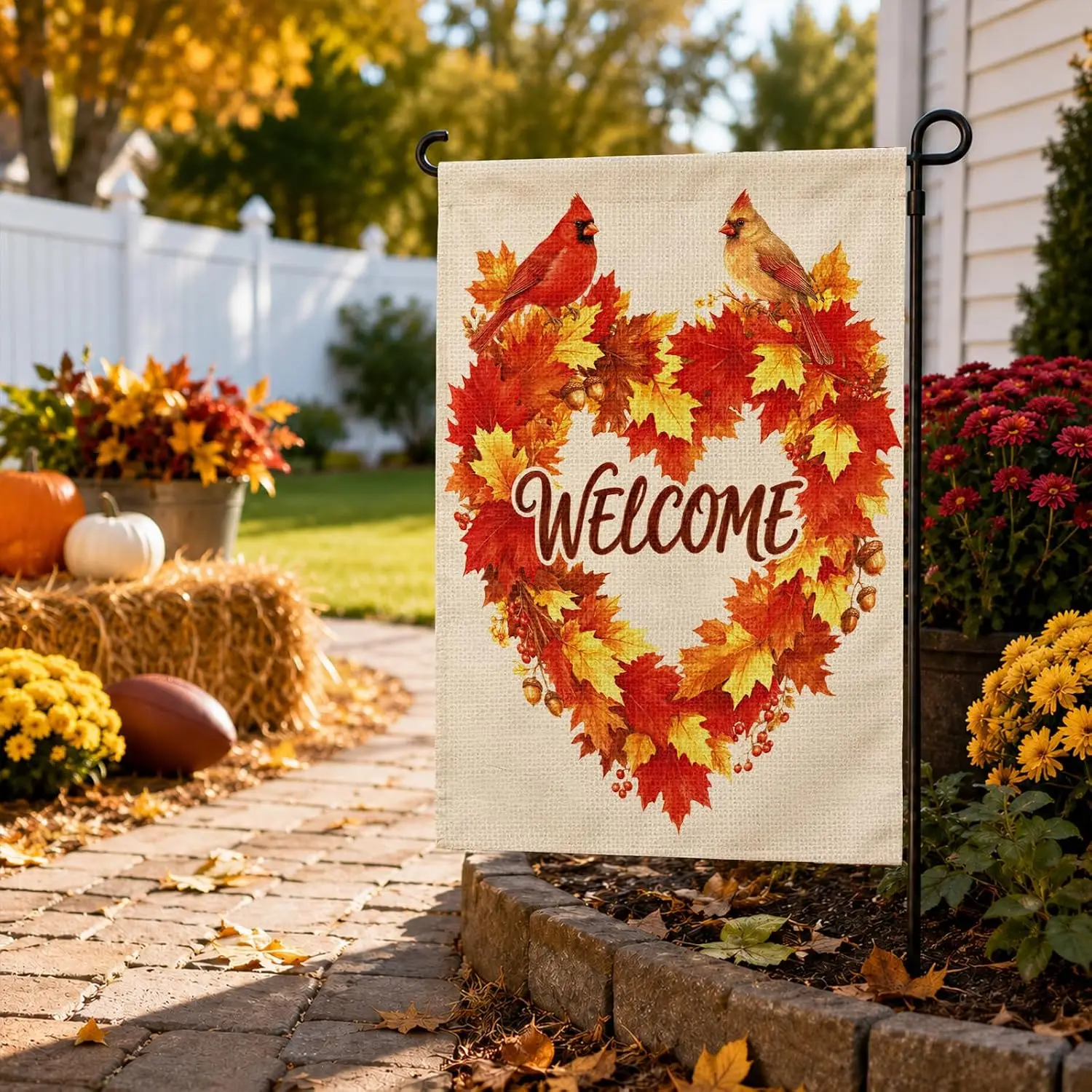 Louise Maelys Fall Garden Flag 12x18, Welcome Autumn Cardinal Maple Leaf Yard Flag Double Sided, Small Burlap Thanksgiving O yyi