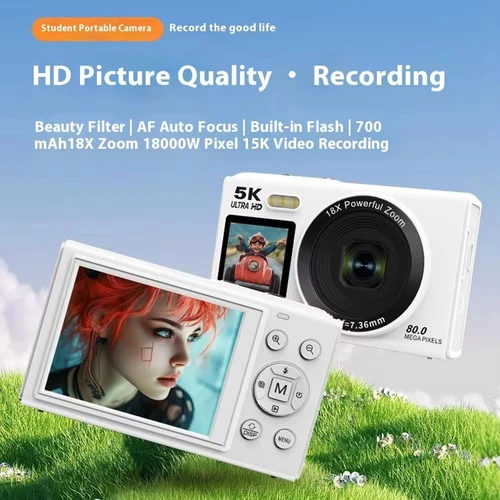 Imagen 1 del producto Cámara Digital con Zoom de 18X, cámara Digital portátil WiFi de doble pantalla CCD con cámara Vlogging 5K con luz de relleno LED, cámara para Selfie