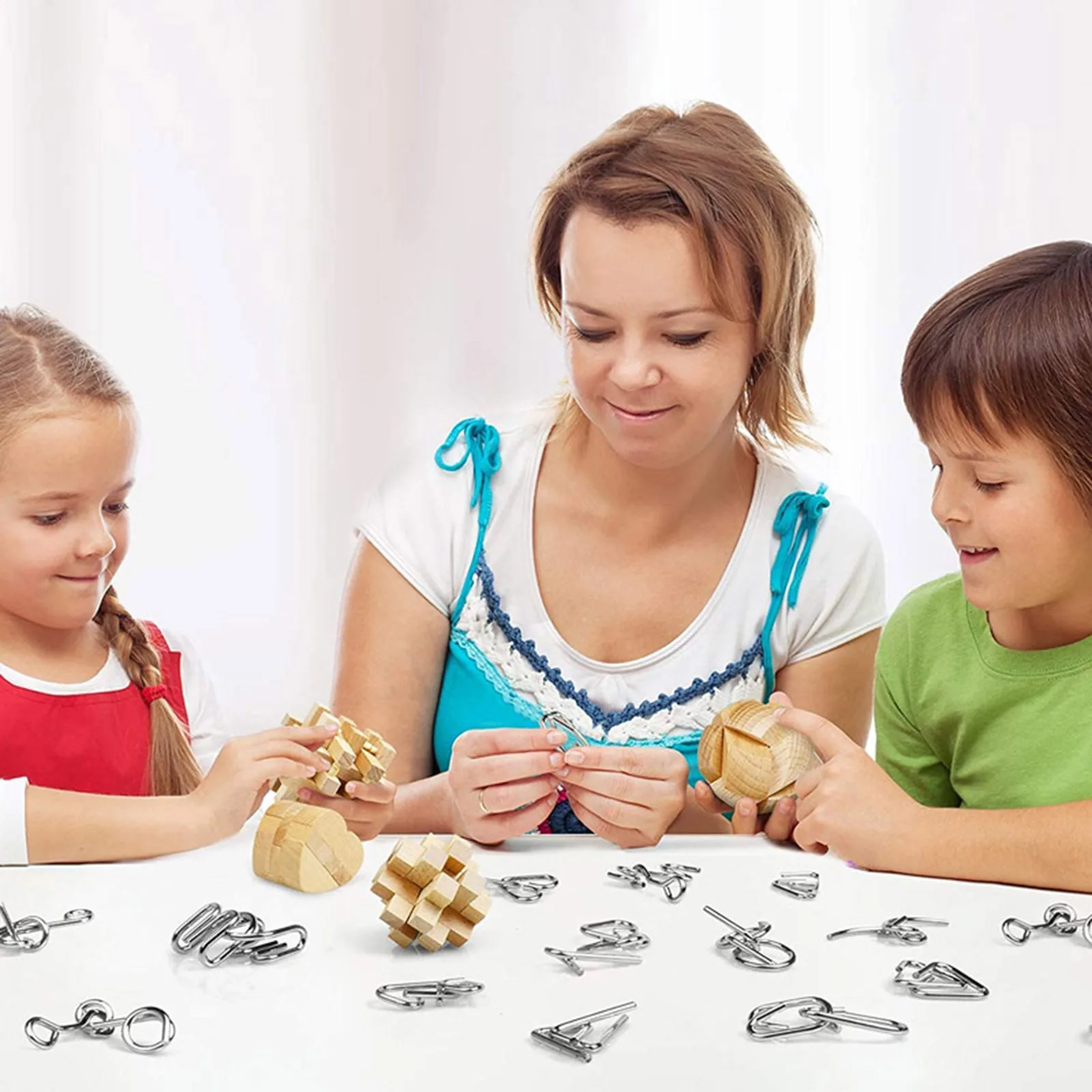 Kids Metal Puzzle Toy Set Disentanglement Puzzles Brain Teaser IQ Lock Game for Adults Educational Logic Learning Gift Kit