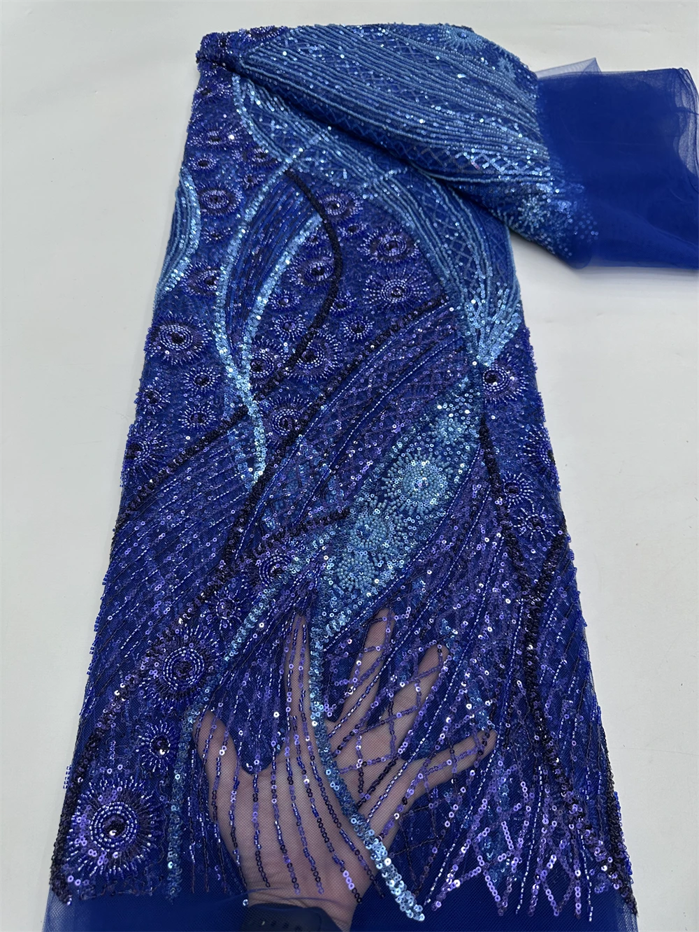 5 ヤードアフリカレース生地スパンコールビーズ刺繍新郎ナイジェリアブライダル高品質フレンチチュールレース生地結婚式用