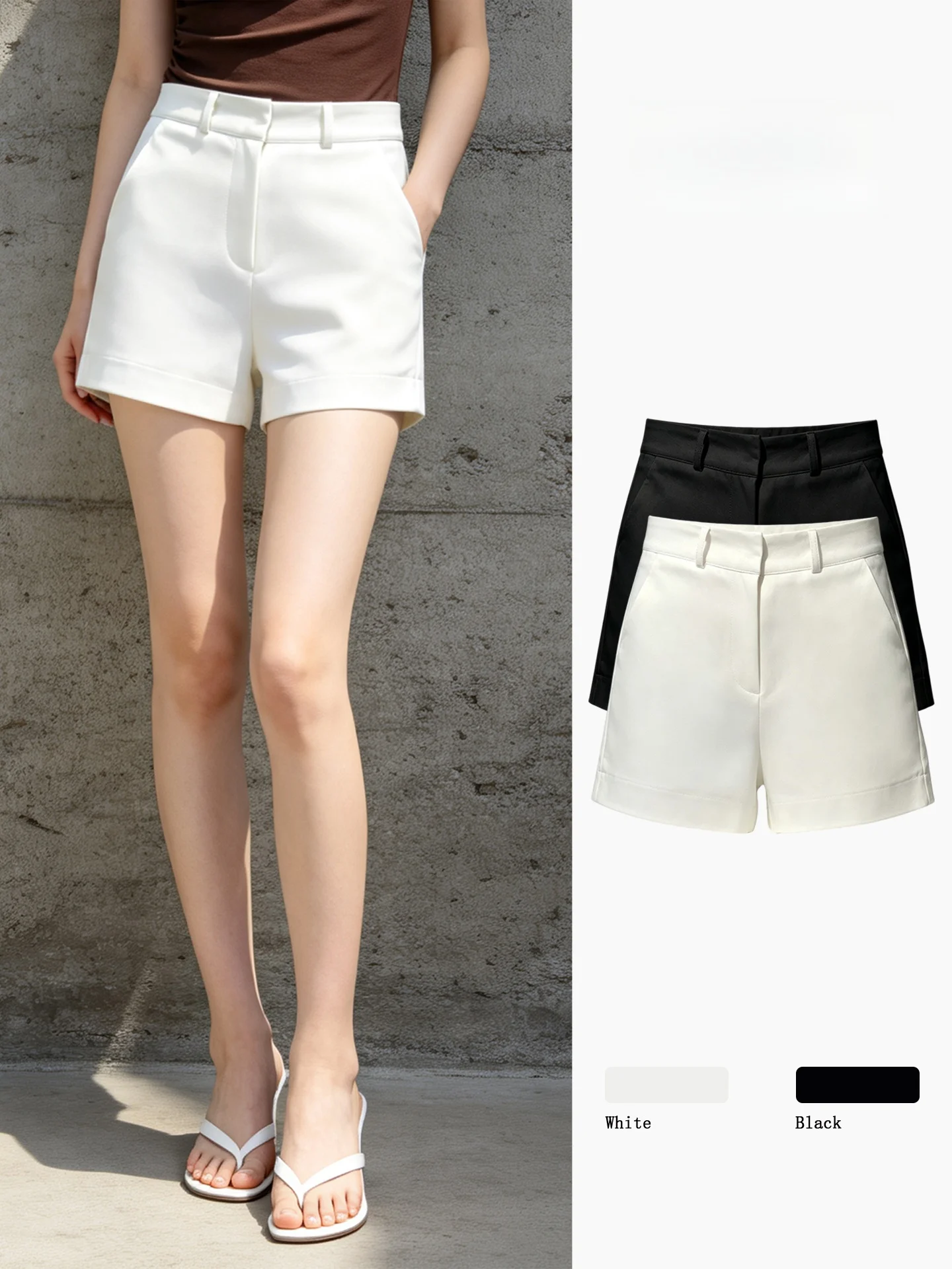 High Waist White Suit Shorts Women's Summer New Style Casual Pants Commute Slim A-Line Pants Korean Version Cuffed Shorts