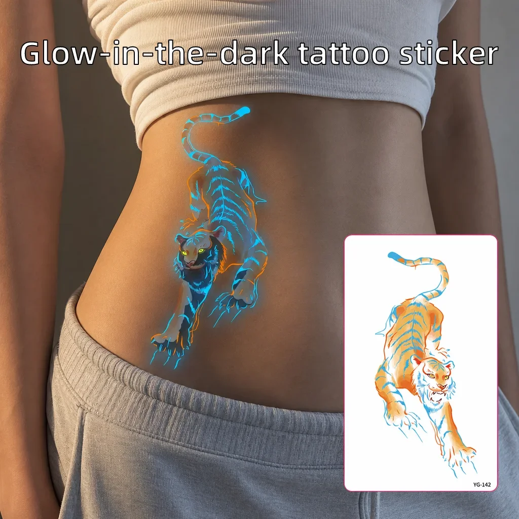 Tiger UV Glow Temporary Tattoo, Disposable Tattoo Sticker, Body Art
